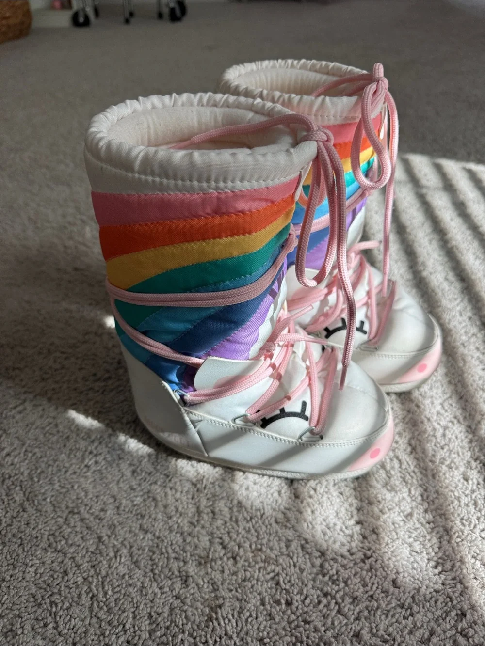 Kids Rainbow Snow Boots - White and Pink